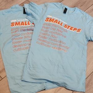 NWOT Bundle Of 2 Gildan Light Blue Tees with Orange Text